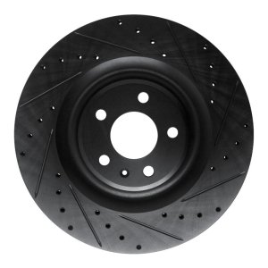 Audi Q8 e-Tron Brake Rotor (1) - Rear Right - R1 Concepts - Drilled & Slotted - Black - `17-`25